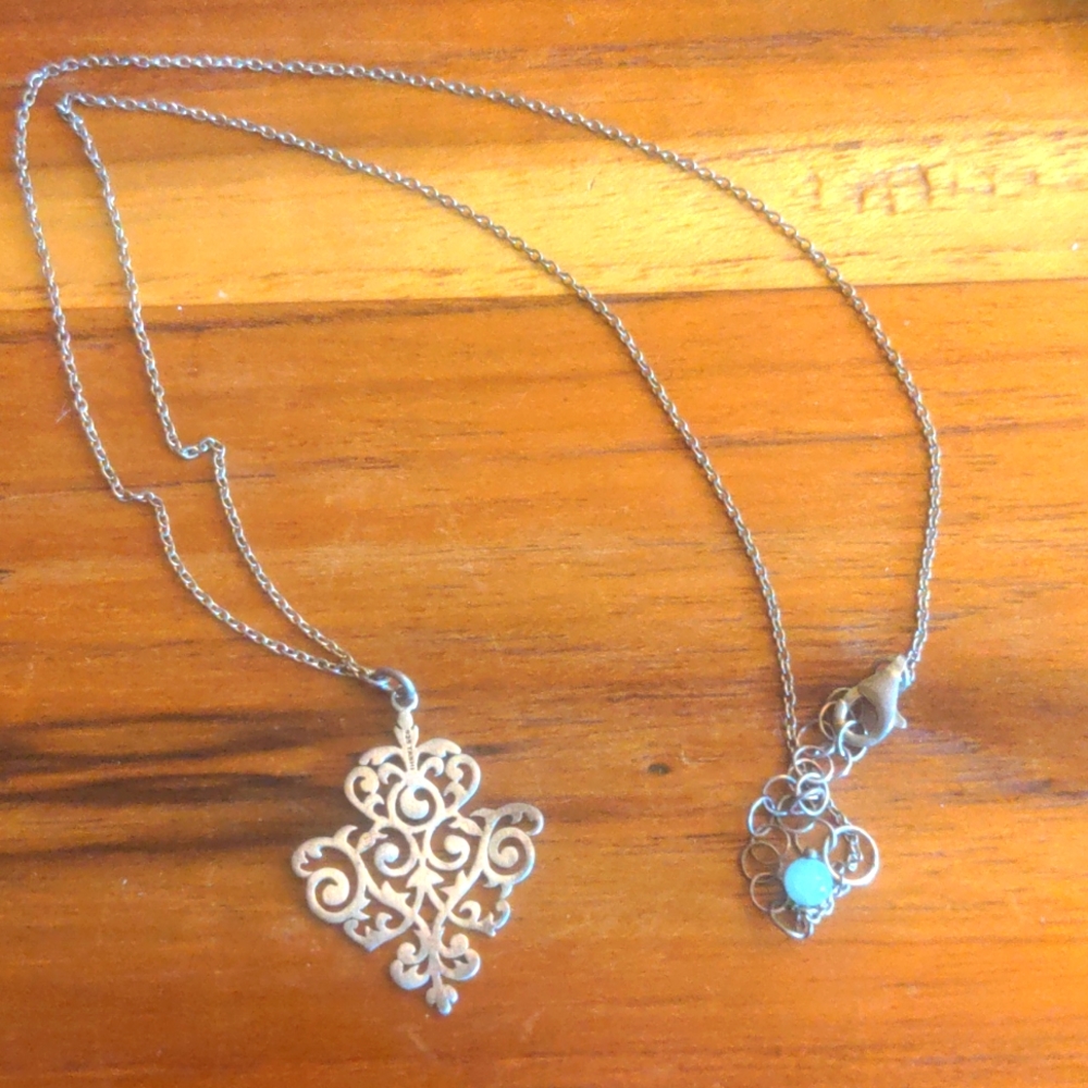 Filigree charm silver necklace
